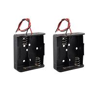 HALJIA 2PCS 2 x 1.5V C Caja de Soporte de Batería, Caja de Almacenamiento de Batería de Plástico de 3V con Cable, Caja de Batería de 2 Ranuras Negro