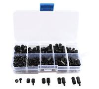 HALJIA Juego de 300 unidades de tornillo y tuercas M3 de nailon negro, cabeza hexagonal, tornillos espaciadores, separadores redondos, cabeza cilíndrica y varios tamaños