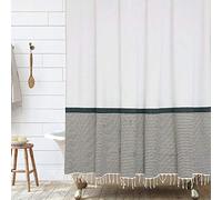 HALL & PERRY Cortina de Ducha Moderna con borlas, 100% algodón, a Rayas, con borlas, para decoración de baño (Bronceado, 72 x 72 Pulgadas)