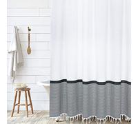 HALL & PERRY Cortina de Ducha Moderna con borlas, 100% algodón, a Rayas, con borlas, para decoración de baño (Negro, 72 x 72 Pulgadas)