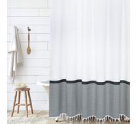 Hall & Perry Modern Farmhouse Tassel Tassel Shower Shower Cortina de ducha de tela a rayas de algodn con borlas para el bao D? Cor (negro 72 """" x72