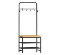 Hall Tree - Banco de almacenamiento con perchero y zapatero con asiento acolchado y gancho de metal resistente, ideal para la entrada, asiento de piel sintética
