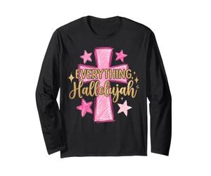 Hallelujah Christian Girls Pink Cross Preppy Doodles Stars Manga Larga