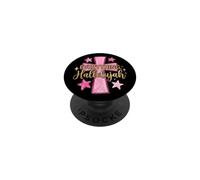 Hallelujah Christian Girls Pink Cross Preppy Doodles Stars PopSockets PopGrip Adhesivo