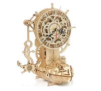 Hallisun 3D Puzzle Madera para Adultos, Kit Modelo mecánico Reloj Madera, construcción Reloj Madera para Hacer tú Mismo con Barco Pirata, Regalos cumpleaños y Navidad para Hacer tú Mismo, 123 Piezas