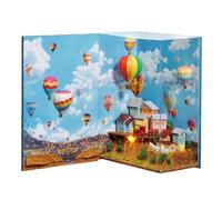 Hallisun Kit de rincón de libros de bricolaje, rompecabezas de madera 3D en miniatura, decoración de inserción de estantería, mini globo de aire caliente, kit de construcción de casa de muñecas