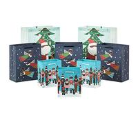 Hallmark 0005XGB1420 Cute Holiday - Paquete de 8 unidades, 3 pequeñas, 3 medianas, 2 bolsas de regalo grandes de varios tamaños, papel, Papá Noel negro, ángeles afroamericanos, villancicos
