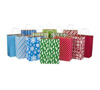 Hallmark 13" Large Gift Bag Assortment, Holiday Icons (12 Paper Gift Bags in Assorted Designs for Hanukkah or Christmas | Stripes, Polka Dots, Snowflakes, Christmas Trees)