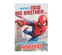 Hallmark 25501671 - Tarjeta de felicitación de Spiderman para hermano de bebé, tamaño mediano