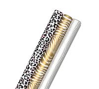 Hallmark Animal Print Wrapping Paper with Cut Lines on Reverse (3-Pack: 85 sq. ft. ttl) for Birthdays, Christmas, Graduations, Valentine's Day, Mother's Day
