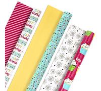 Hallmark Birthday Wrapping Paper Rolls - Colorful Gift Wrap Paper, Flowers, Cupcakes, Striped, Polka Dots (Set of 3 Reversible Rolls: 75 sq. ft. ttl.)