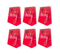 Hallmark Bolsa de regalo de Navidad, bolsa de papel roja con diseño feliz y decoración de hojas de acebo, paquete de 6