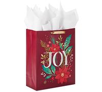 Hallmark Bolsa de regalo de Navidad extragrande de 15 pulgadas con papel de seda (rojo oscuro con flores de pascua, Joy") para mamá, hermana, abuela, esposa, profesora, jefa
