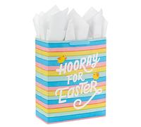 Hallmark Bolsa de regalo de Pascua extragrande de 38,1 cm con papel de seda para Pascua, rayas, pollitos, para cestas de Pascua, regalos y más