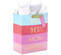 Hallmark Bolsa de regalo grande para el día de la madre de 13 pulgadas con papel de seda ("Very Best Mom Ever" - Rayas azules, lavanda y rosas) para madres, abuelas, abuelas, escuadrones de mamá