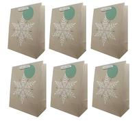 Hallmark Bolsa de regalo navideña con diseño de copo de nieve, blanco y beige, paquete de 6