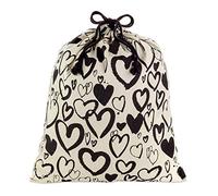 Hallmark Bolsa de lona extragrande de 22 pulgadas con cordón (marfil con corazones negros) para el día de San Valentín, bodas, despedidas de soltera, aniversario y más