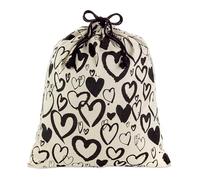 Hallmark Bolsa de lona extragrande de 22 pulgadas con cordón (marfil con corazones negros) para el día de San Valentín, bodas, despedidas de soltera, aniversario y más