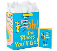 Hallmark Bolsa grande de regalo de graduación de Dr. Seuss de 13 pulgadas con papel de seda y tarjeta de graduación (Oh, the Places You'll Go!) para escuela secundaria, jardín de infantes, universidad
