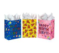 Hallmark Bolsas de regalo de cumpleaños extragrandes de 17 pulgadas (paquete de 3: Feliz cumpleaños rosa, azul, pizza) para niños, nietos, sobrinas, sobrinos, niños, niñas, compañeros de clase