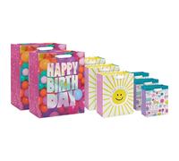 Hallmark Bolsas de regalo de cumpleaños surtidas (8 bolsas: 3 pequeñas de 6 pulgadas, 3 medianas de 9 pulgadas, 2 grandes de 13 pulgadas), sol sonriente, globos, flores lindas y plantas