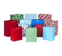 Hallmark Bolsas de regalo de Navidad de varios tamaños (12 bolsas: 5 medianas de 8 pulgadas, 4 grandes de 11 pulgadas, 3 extragrandes de 14 pulgadas), rojo, azul, verde, sólidos, copos de nieve, rayas