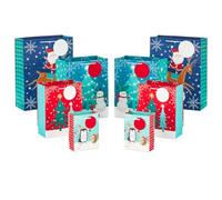 Hallmark Bolsas de regalo de Navidad de varios tamaños (8 bolsas: 2 pequeñas de 5 pulgadas, 2 medianas de 8 pulgadas, 2 grandes de 11 pulgadas, 2 extragrandes de 14 pulgadas), pingüinos, erizos, Papá