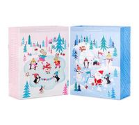 Hallmark Bolsas de regalo de Navidad extragrandes de 15 pulgadas (2 bolsas: rosa y azul, pingüinos, erizos, Papá Noel, muñecos de nieve, perro, conejo) para niños, nietos, baby showers