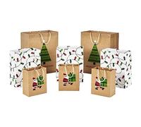 Hallmark Bolsas de regalo de Navidad sostenibles para niños (8 bolsas: 3 pequeñas 6 pulgadas, 3 medianas 9 pulgadas, 2 grandes 13 pulgadas) reciclables con Papá Noel, luces y árbol