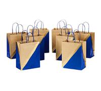 Hallmark Bolsas de regalo de papel medianas de 9 pulgadas (paquete de 8, azul y kraft) para Hanukkah, cumpleaños, bodas, día del padre, graduaciones, baby showers, despedidas de soltera, paquetes de