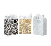 Hallmark Bolsas de regalo grandes con estampado de animales de 13 pulgadas con papel de seda (paquete de 3: cocodrilo plateado, cebra dorada, leopardo) para Navidad, vacaciones, cumpleaños, día de San