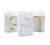 Hallmark Bolsas de regalo grandes de 13 pulgadas con papel de seda (3 bolsas: felicitaciones de mármol azul, lunares, flores) para bodas, aniversarios, despedidas de soltera