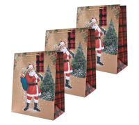 Hallmark Bolsas de regalo grandes, paquete de 3, Navidad, diseño tradicional de Papá Noel, vintage, tartán rojo, papel kraft marrón