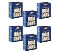 Hallmark Bolsas de regalo Happy Holidays, en diseño azul marino y dorado, tamaño en pulgadas (largo x ancho x alto): 2.9 x 5.5 x 6.5-6 quilates
