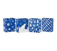 Hallmark Bolsas de regalo medianas de invierno de 9 pulgadas (4 bolsas: azul con copos de nieve, cuadros, oso polar, árboles de Navidad) para Navidad, Hanukkah, cumpleaños