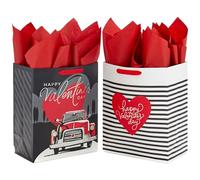 Hallmark Bolsas grandes de regalo para el día de San Valentín de 13 pulgadas con papel de seda (2 bolsas: camión rojo vintage, rayas blancas y negras) para adultos, cónyuge, marido, novio