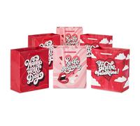 Hallmark Bolsas pequeñas de regalo para el día de San Valentín de 6 pulgadas (6 bolsas, 3 diseños: "Hello Gorgeous", rosa, rojo) para intercambio de aula, día de Galentine