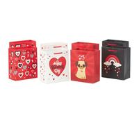 Hallmark Bolsas pequeñas de regalo para el día de San Valentín de 6 pulgadas (8 bolsas, 4 diseños: corazones, arco iris, cachorro de pug) para niños, fiestas en el aula, día de Galentines