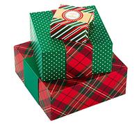 Hallmark Cajas de regalo de tamaño surtido con bandas envolventes para Navidad (3 cajas: rojo, verde, dorado, "deseos de Navidad, "alegría para usted"), copos de nieve, rayas, puntos, cuadros