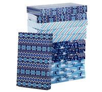 Hallmark Cajas de regalo medianas con tapas (12 cajas de camisa, 4 diseños: copos de nieve, rayas, patrón de suéter, reno) para Navidad, Hanukkah, fiestas de vacaciones, regalos de anfitriona