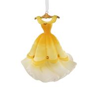 Hallmark Disney Belles - Adorno de Vestido Amarillo, Coleccionable, Firma | Hecho de resina duradera, lazo para colgar, cinta blanca, 8,9 cm x 10,4 cm x 7,6 cm