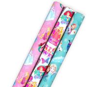 Hallmark Disney Princess and Frozen Papel de regalo con líneas de corte en el reverso (3 rollos: 60 pies cuadrados en total) para cumpleaños, Navidad, Día de San Valentín