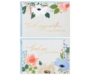 Hallmark Funeral Thank You Cards Surtido de flores de papel de aluminio dorado (50 tarjetas de agradecimiento con sobres)