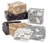 Hallmark Hojas de papel de regalo planas de Navidad con líneas de corte en el reverso (12 hojas plegadas con etiquetas de regalo adhesivas) dorado metálico, verde salvia, negro, muñecos de nieve
