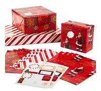 Hallmark Hojas planas de papel de regalo de Navidad con líneas de corte en el reverso y sellos de etiquetas de regalo (12 hojas plegadas, 16 etiquetas de regalo) rayas rojas, blancas y doradas, Papá