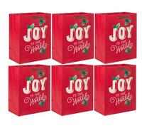 Hallmark Holiday Joy - Bolsas de regalo de Navidad Joy To The Warld con cinta verde, diseño rojo, paquete de 6