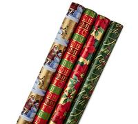 Hallmark Holiday - Papel de regalo con líneas de corte en la parte posterior, azul y plata tradicional