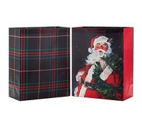 Hallmark Juego de bolsas de regalo de Navidad extra grandes de 15 pulgadas (2 bolsas: Papá Noel clásico, negro, rojo y verde) para amigos, familia, profesores, compañeros de trabajo