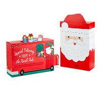 Hallmark Juego de caja de regalo de Navidad con apertura de cremallera (camión rojo, Papá Noel con máscara de barba extraíble) para niños y nietos