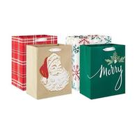 Hallmark Juego de papel de regalo navideño, diseños navideños con copos de nieve, cuadros, Papá Noel y texto feliz, 4 hojas, paquete de 2